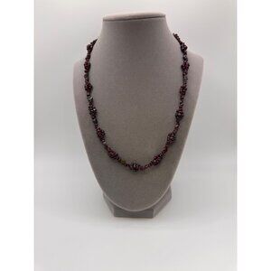 Vintage Garnet Nugget Necklace | All Garnet Stones | Brass Barrel Clasp | 20”